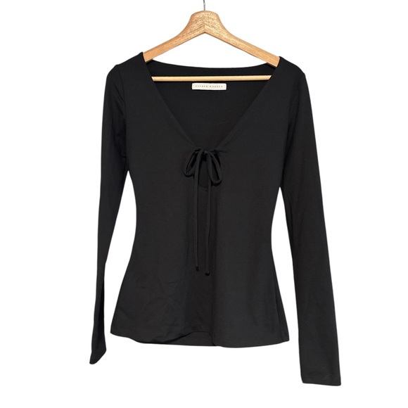 Susana Monaco Tie Circle Long Sleeve Top Black Small - Picture 6 of 8